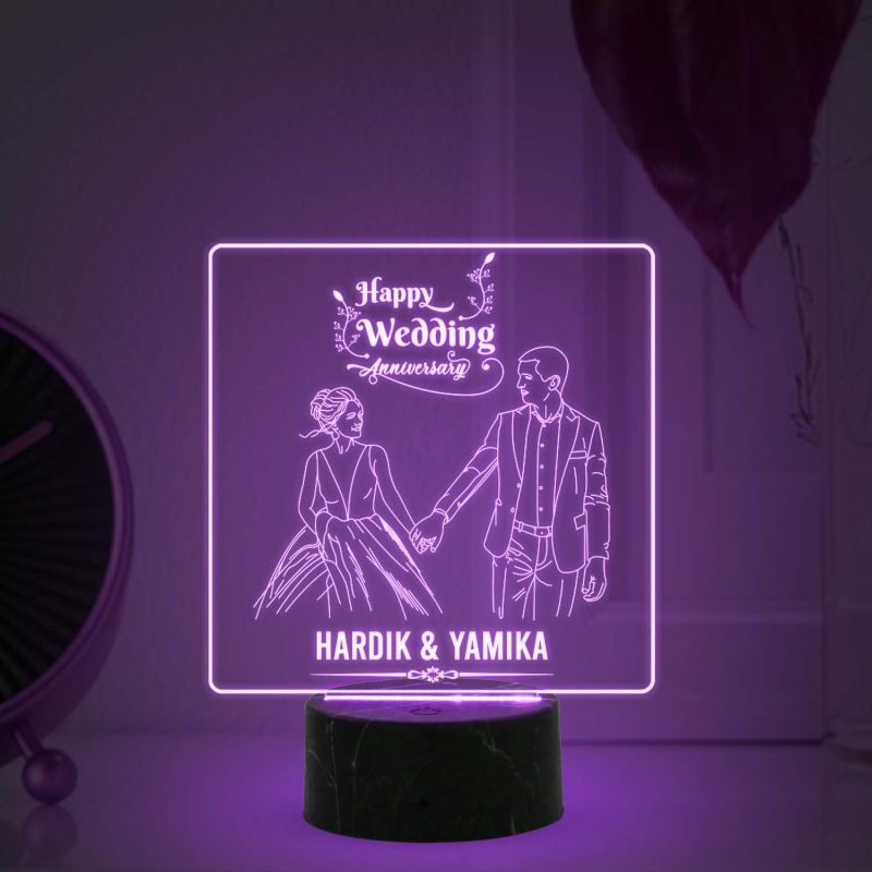 Personalized Happy Wedding Anniversary Night Lamp with Warm White Light Customized with Names Anniversary Gifts for Couple